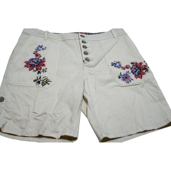Sundance Odyssey Floral Embroidered Shorts Womens Size 6 Beige Boho Button Fly - Picture 3 of 11
